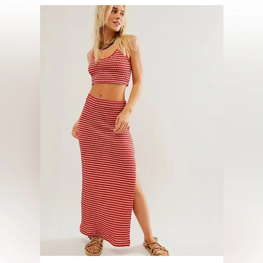 Free People Red and White Striped Maxi Skirt and Tank SET - Picture 1 of 8